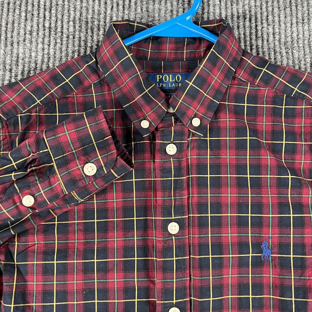 Polo Ralph Lauren Youth Boys Shirt Large Red Plaid Long Sleeve Button Down